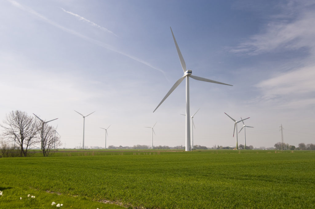 Wind turbines.